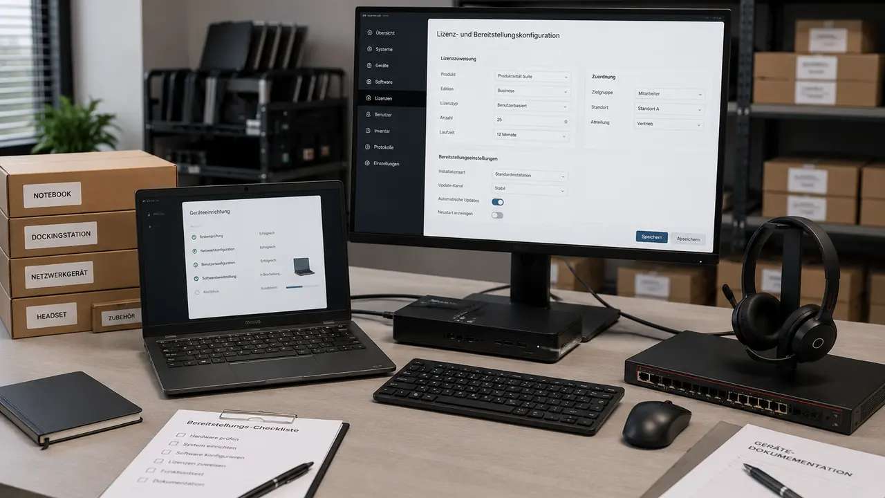 Vorbereitete Unternehmenshardware und Software für die technische Einrichtung