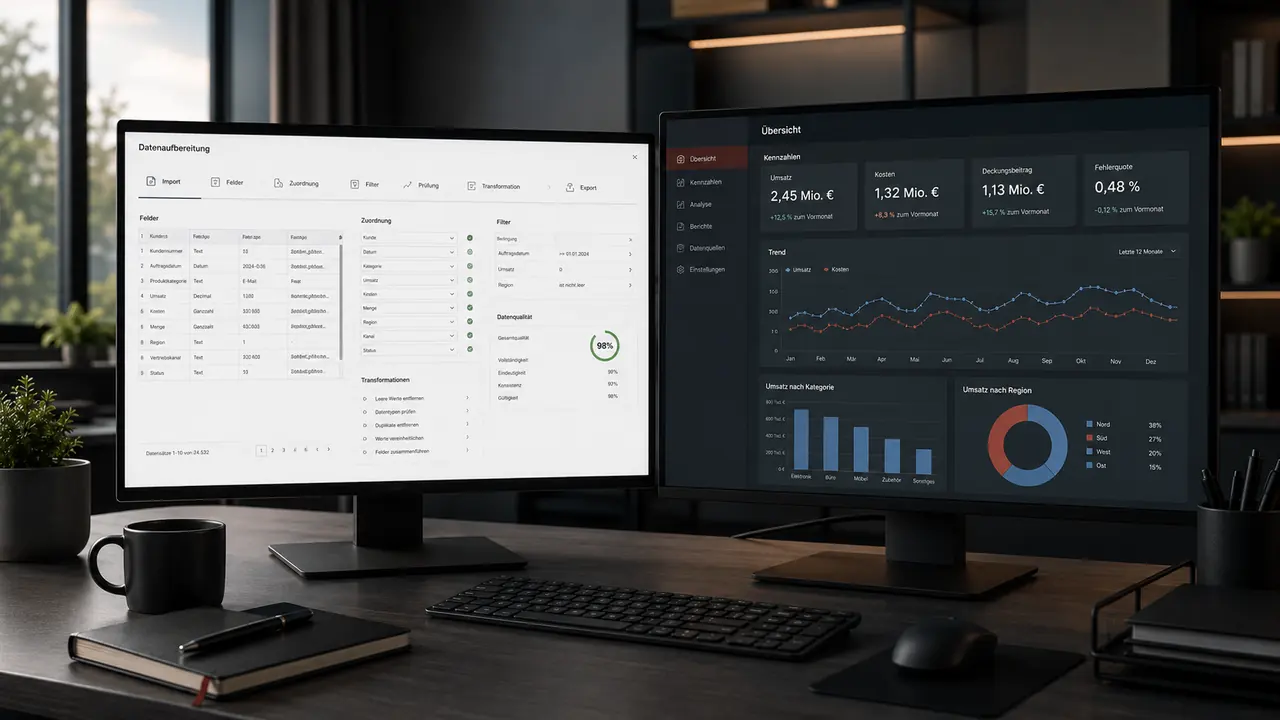 Datenanalyse mit Kennzahlen, Tabellen und Business-Intelligence-Dashboard
