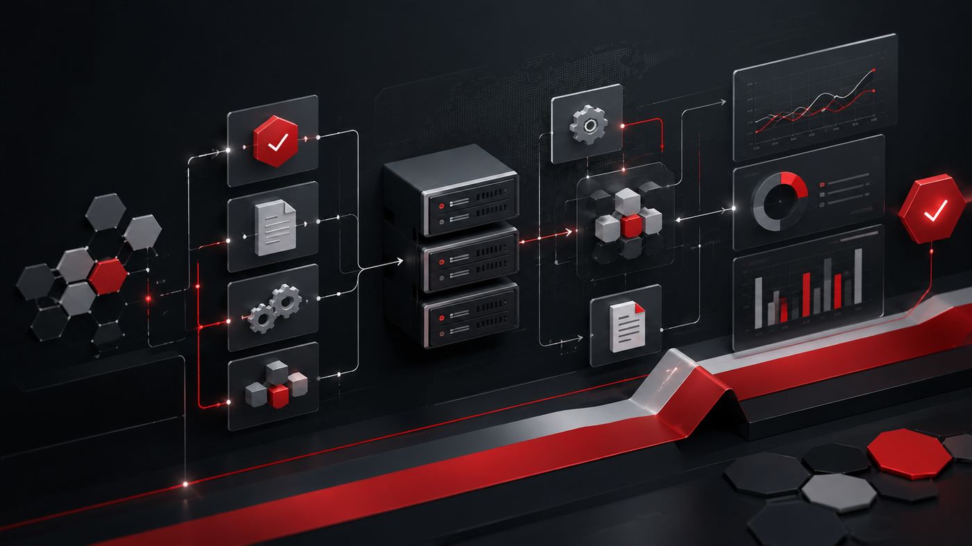 Digitaler Geschäftsprozess mit Automatisierung, IT-Systemen und Kennzahlen